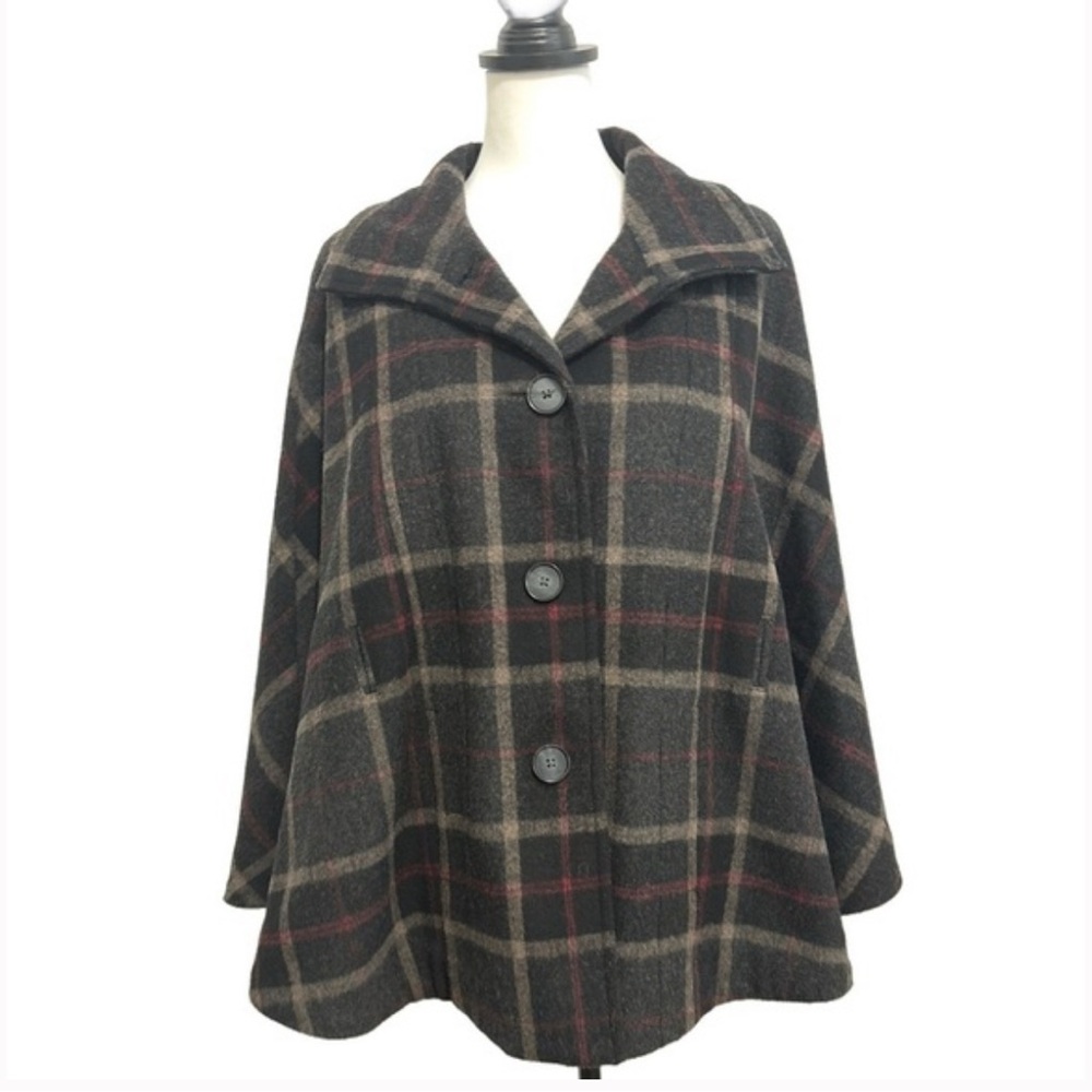 Banana Republic Dark Plaid Wool Cape Coat